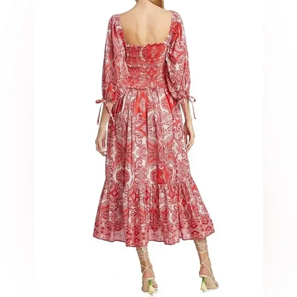 Cara Cara Jazzy Dress. Puff Sleeves. Smocked Bodice. Inkwash Hibiscus. Size S. - Picture 2 of 8